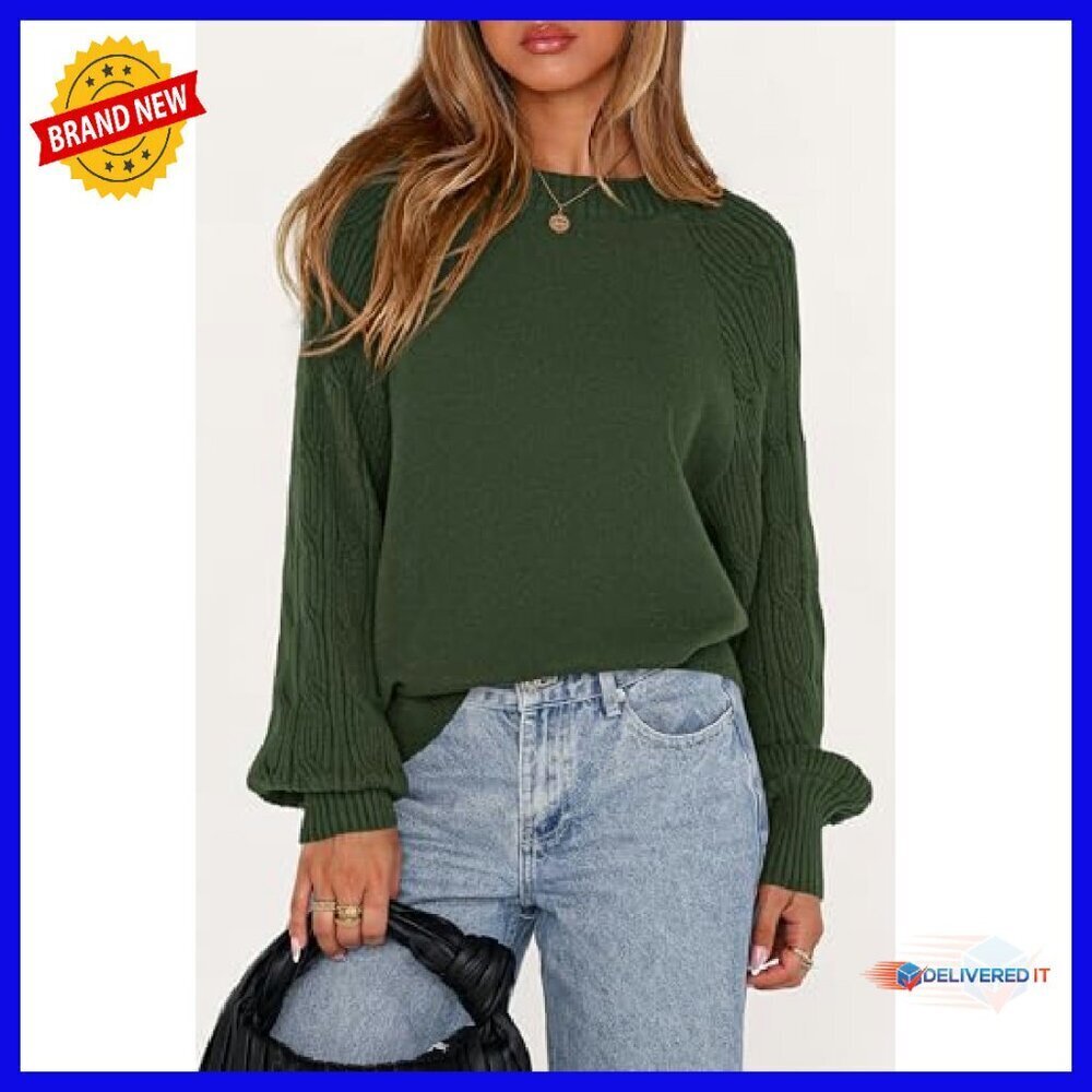 Chunky Cable Knit Crewneck Sweater Loose Fit Tunic Winter Cozy Pullover - Picture 7 of 8